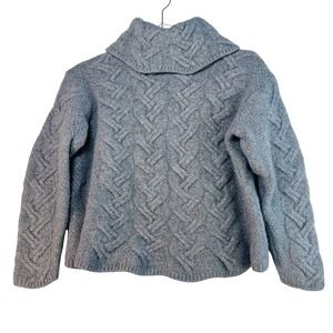 Aran Woollen Mills Cropped Fisherman Sweater Merino Wool Ireland Blue XS